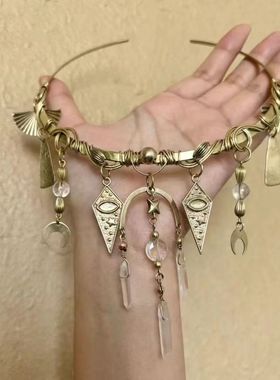 金属绕线重工古铜色神秘月牙项圈中古vintage项链亚文化y2锁骨链