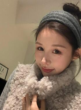 韩系秋冬灰色宽边针织发箍女高颅顶压发头箍发捆日常外戴发卡头饰