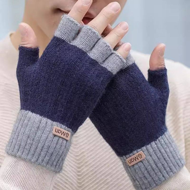 半指手套男士冬天保暖加绒加厚针织毛线露指学生写字骑行秋冬季男,淘宝优惠券,粉丝福利购,淘宝优惠卷