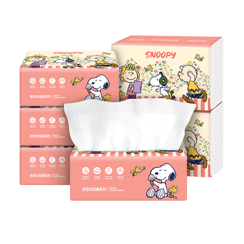 史努比抽纸餐巾纸90抽4层加厚纸巾卫生面巾纸抽实惠装卫生纸整箱