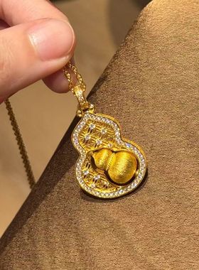 「锦窗纳福」新中式福运雅韵金色葫芦吊坠项链新款高雅国风毛衣链