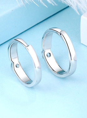 S925纯银永结同心情侣戒指轻奢时尚指环ins风对戒情人节纪念礼物