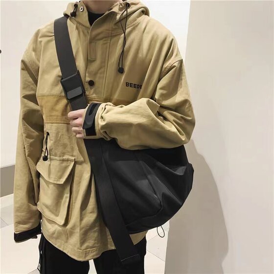 Waterproof men's shoulder bag, simple cross-body bag, ins trendy brand large capacity backpack, women's trendy Japanese casual shoulder bag