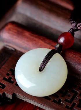 和田玉吊坠项链男女款白玉小平安扣吊坠珠宝玉石玉器黄龙玉金丝玉