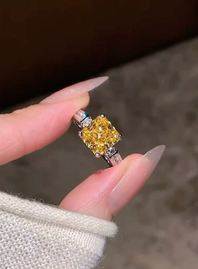法式黄方糖闪钻戒指清冷风精美高级感满圈镶嵌点钻指环开口可调节
