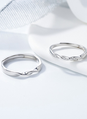 纯银三生三世情侣戒指轻奢时尚镶钻开口对戒求婚表白七夕送女朋友