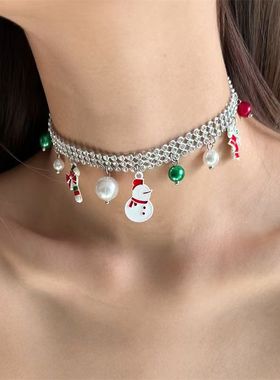 欧美潮流圣诞节圣诞雪人锁骨链女新款冬季氛围感个性辣妹风穿搭潮