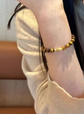 复古虎眼石串珠小黄鱼手链女小众设计弹力绳国潮复古风手链手饰