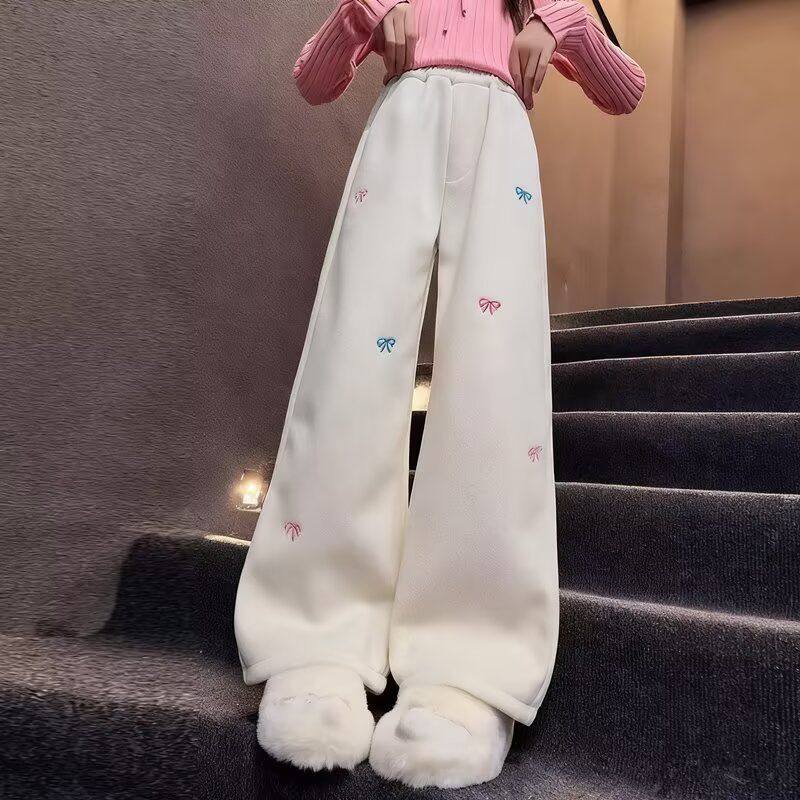 女童蝴蝶结刺绣阔腿裤春秋新款中大童女孩直筒休闲裤儿童秋装长裤,淘宝优惠券,粉丝福利购,淘宝优惠卷