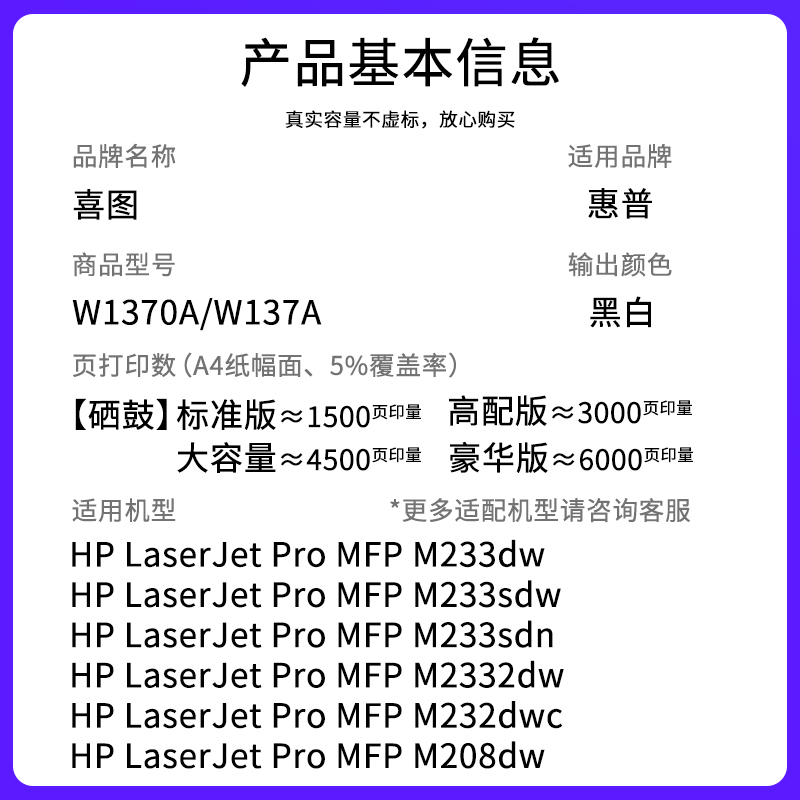 适用惠普m232dw硒鼓m232dwc墨盒m233sdw m233sdn m233dw粉盒w1370a打印机晒鼓m208dw墨粉盒hp137a 1370x碳粉-图1