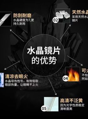 纯天然太阳镜水晶男士石头眼镜茶色高档养目墨镜清凉偏光钛合金