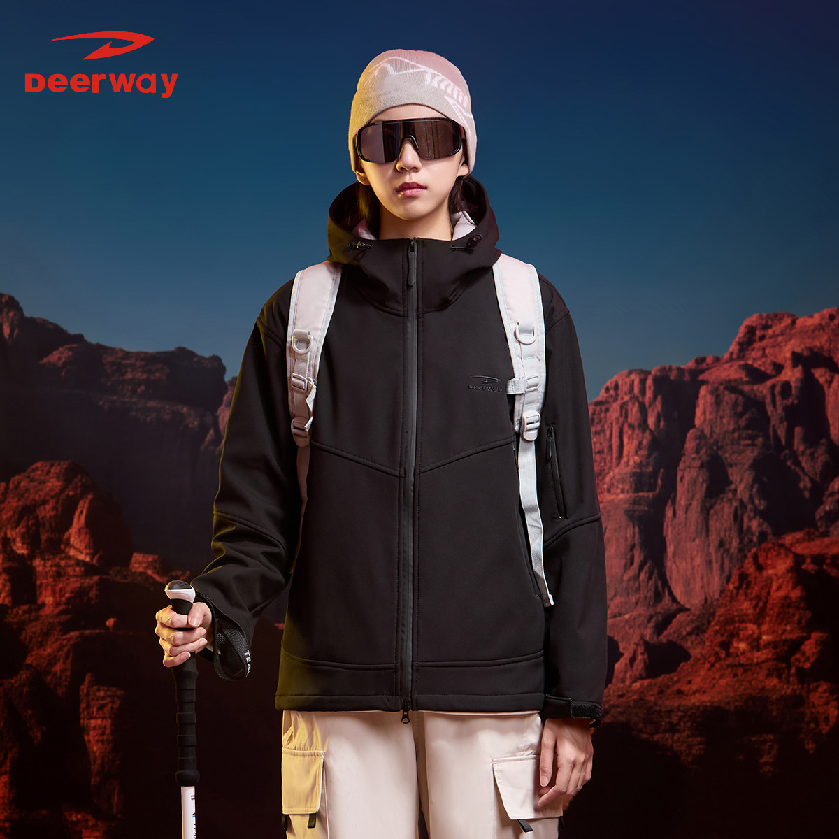 德尔惠秋冬保暖银狐绒软壳夹克男女同款户外徒步登山加绒防风外套,淘宝优惠券,粉丝福利购,淘宝优惠卷