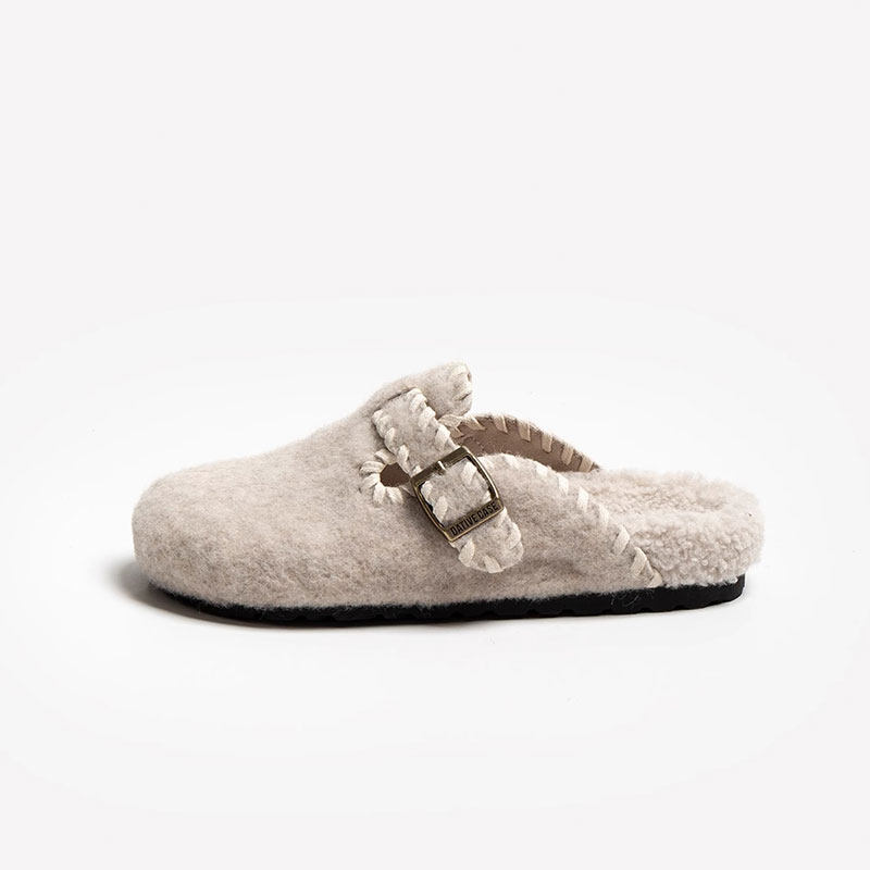 复古毛呢勃肯鞋包头半拖鞋女外穿2025秋冬新款厚底加绒棉拖鞋平底,淘宝优惠券,粉丝福利购,淘宝优惠卷