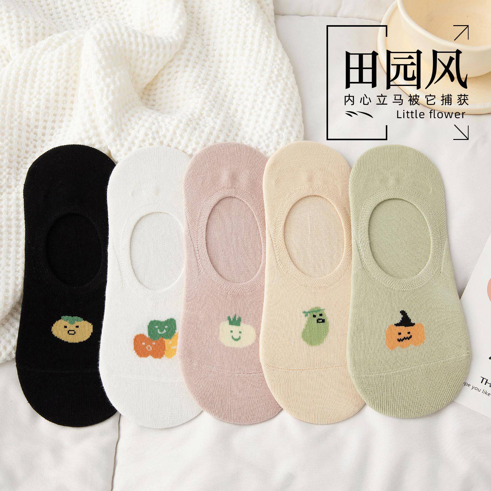 日系袜子船袜女浅口隐形袜薄款防滑不掉跟纯棉短袜甜美可爱