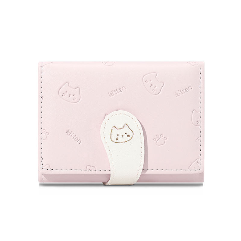 日韩简约钱包小众卡通可爱猫咪钱包2024新款小清新三折多卡位卡包