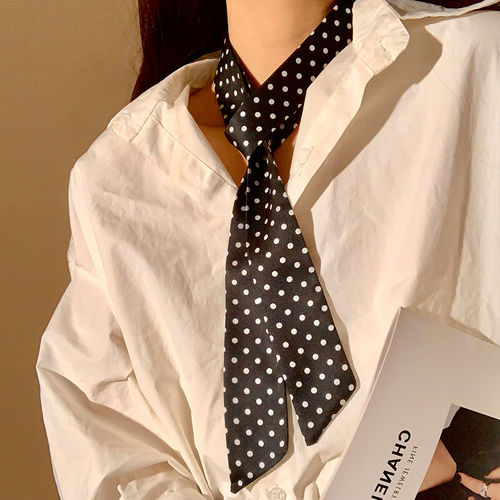 波点细长条丝巾女2026新款春夏百搭丝带配饰系脖高级感小领巾飘带 - 图0