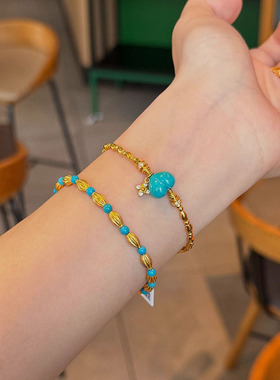 复古金色绿松屁桃爱心手链新中式高级感轻奢时尚小众设计手串饰品