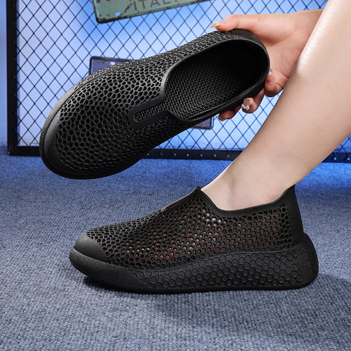 男士夏季新款运动休闲鞋3D打印男鞋镂空透气软底舒适户外洞洞鞋男 - 图3