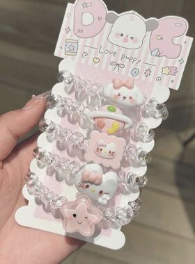 新款甜心公主发圈6件发绳爆款kt小猫透明电话线5件套日常百搭小肠