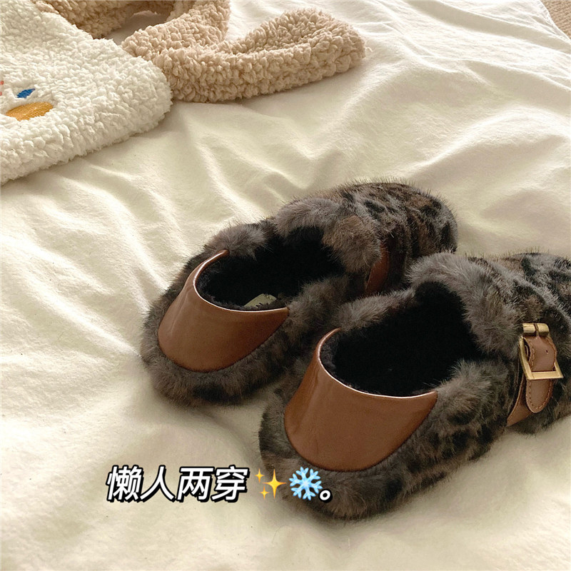 两穿雾霾蓝~！时髦洋气豹纹加绒棉鞋女ins冬季包跟保暖毛毛棉拖鞋,淘宝优惠券,粉丝福利购,淘宝优惠卷