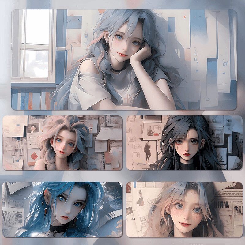 鼠标垫超大号动漫风景电脑键盘桌垫游戏电竞男生加厚防滑锁边美女