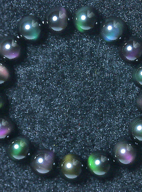 新中式 银曜石手串 男 双眼银曜石手链 银耀石手链彩虹黑曜石手串