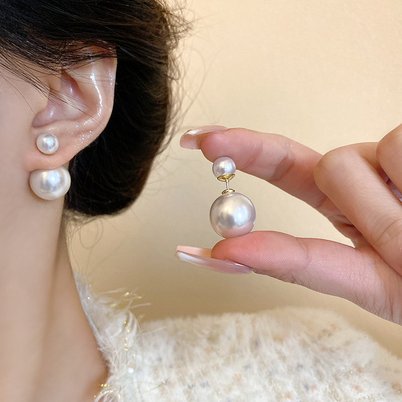925银针新款双面珍珠耳钉女气质时尚爆款耳饰简约小众高级感耳环