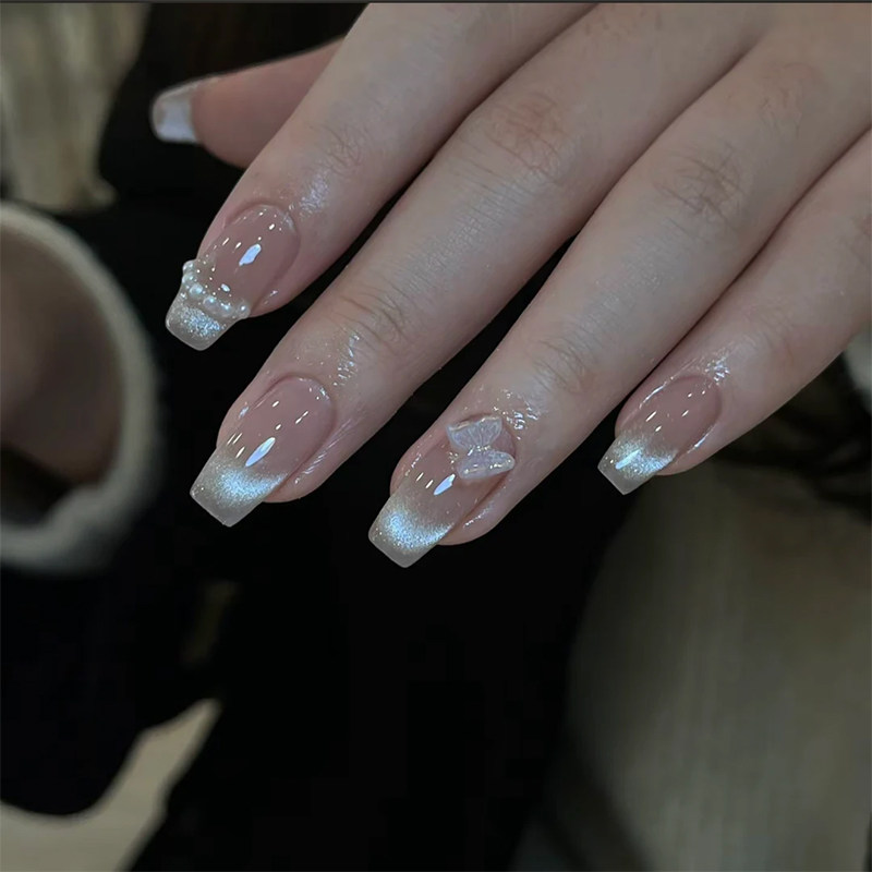 晶石猫眼美甲短款立体蝴蝶法式中长款2025新款高级感穿戴甲贴片,淘宝优惠券,粉丝福利购,淘宝优惠卷