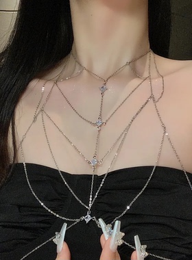 纯欲风_项链女潮酷辣妹身体链耀眼胸链全身性感比基尼立体后背链