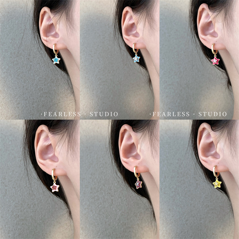 韩国小众设计感彩色系多巴胺星星耳环ins精致小巧耳扣气质耳饰女