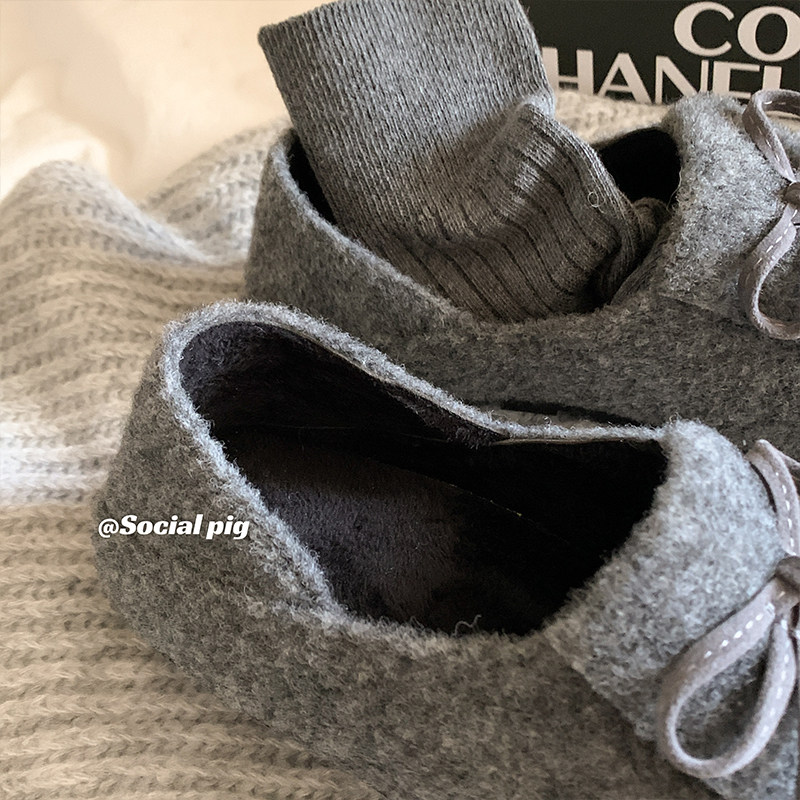 秋冬~感！毛呢勃肯鞋女加绒一脚蹬单鞋女平底圆头蝴蝶结黑色红色,淘宝优惠券,粉丝福利购,淘宝优惠卷