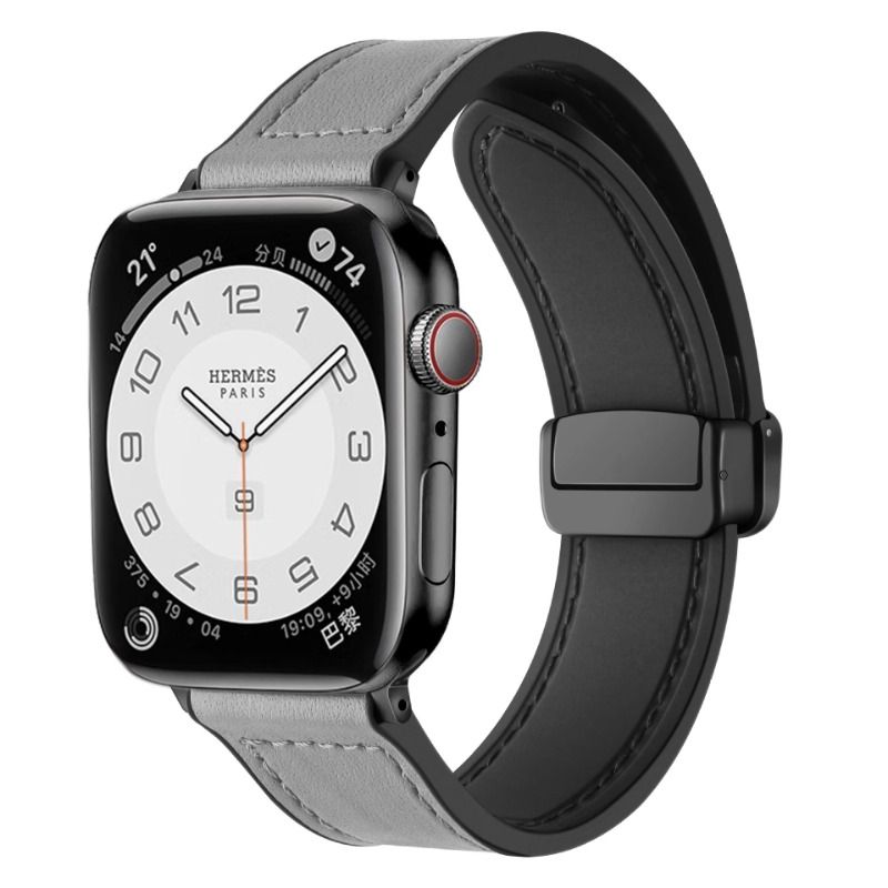 适用iwatch9表带真皮applewatch8代苹果s7磁吸ses9高级ultra2代新款男女s6硅胶41/45mm小众ins潮牌疯马纹智能 - 图3