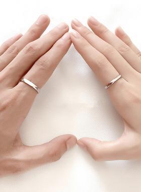 S925银戒指菱形对戒活口情侣男女韩版简约光面开口指环情人节礼物