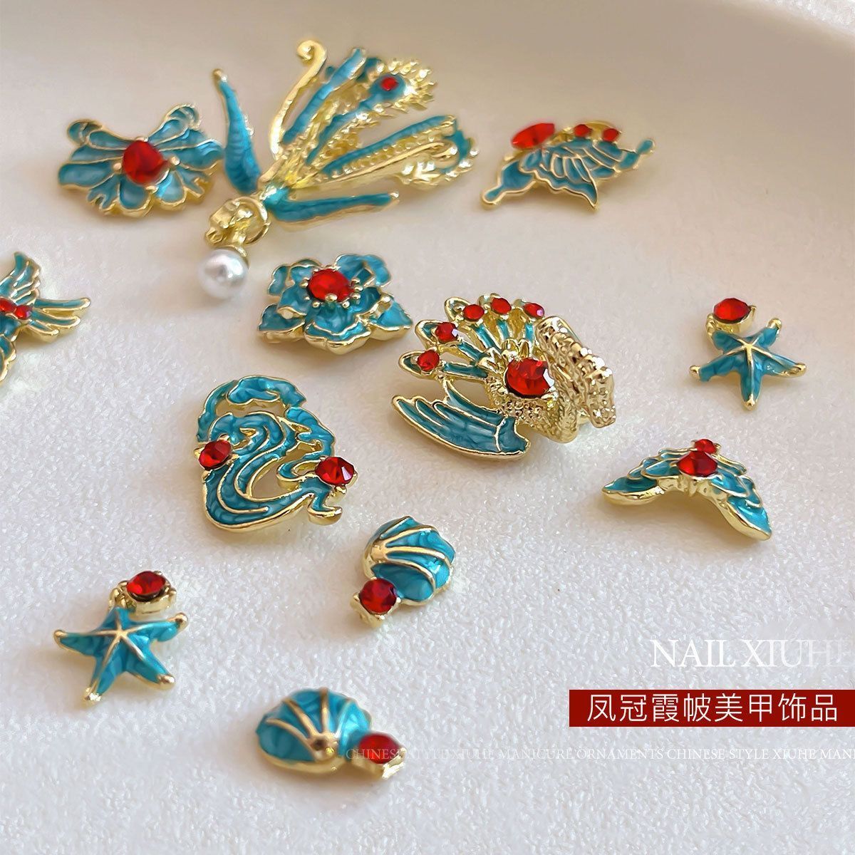 2025新中式凤冠霞帔美甲饰品国风红色秀禾婚甲合金穿戴甲指甲配饰 - 图0