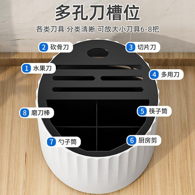 厨房旋转刀架置物架台面多功能筷子筒一体收纳盒菜刀架子家用加宽 - 图0
