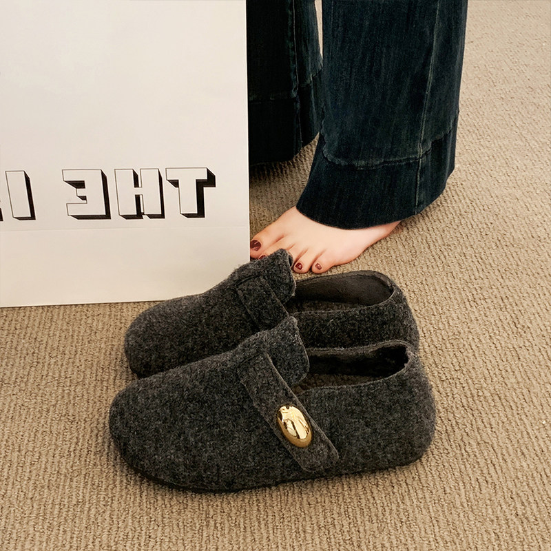 厚底灰色勃肯鞋女加绒毛毛豆豆鞋2025新款冬季鞋子一脚蹬乐福棉鞋,淘宝优惠券,粉丝福利购,淘宝优惠卷