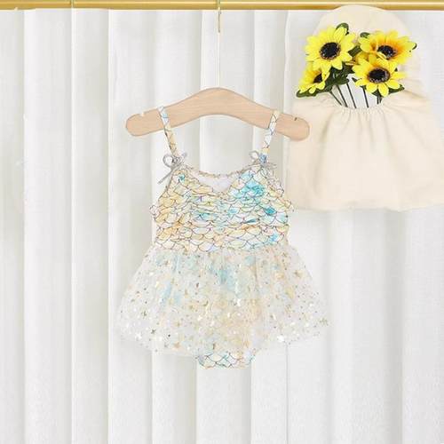 儿童泳衣女款美人鱼公主裙女童泳衣泡温泉洋气宝宝女孩连体泳衣 - 图3