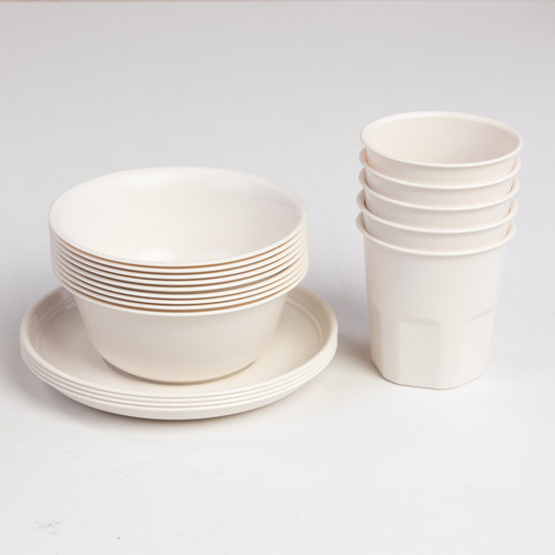 过年稻壳一次性餐具加厚碗盘杯勺筷子套装食品级商用饭店聚餐包装 - 图1