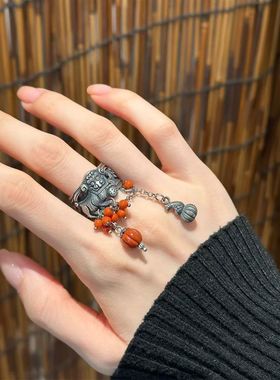 「醒狮踩绣球」醒狮滚绣球滴溜戒指国风新中式古典开口戒舞狮尾戒