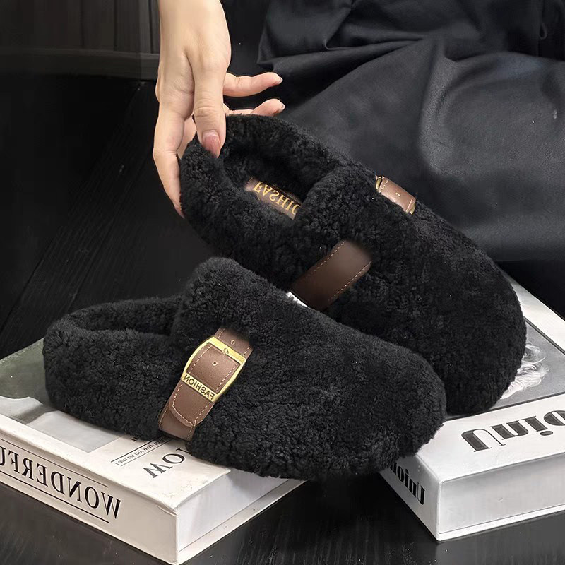 羊羔绒毛毛拖鞋女包头半拖鞋丑萌鞋秋冬加绒保暖加棉毛绒黑色白色,淘宝优惠券,粉丝福利购,淘宝优惠卷