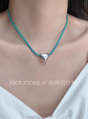松蓝海韩版爱心字母蓝绳项链简约个性百搭高级感锁骨链可调节蓝色