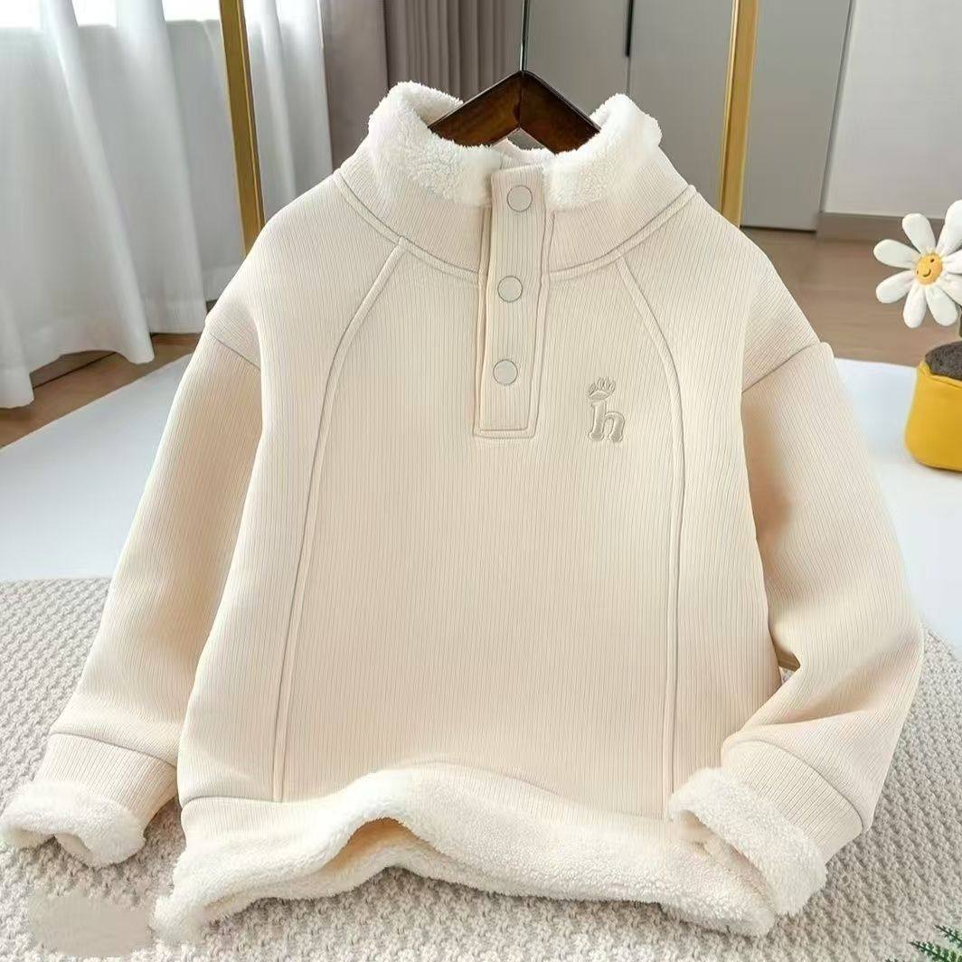 羊驼绒男女童外套加绒新款儿童时髦卫衣冬装中大童蓝色秋冬上衣,淘宝优惠券,粉丝福利购,淘宝优惠卷