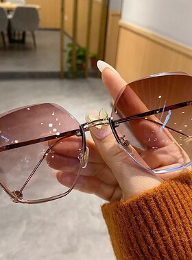 2025新款太阳眼镜无框切边圆形防紫外线墨镜女防晒显瘦圆脸时尚