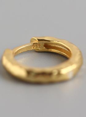 YHE0151 欧美轻奢S925纯银冷淡风不规则捶打纹耳扣 锤面圆环耳钉