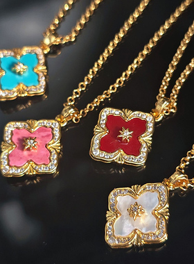 ！布契四叶草项链女925银镀手链贝母戒指轻奢天河石红玛瑙黄金