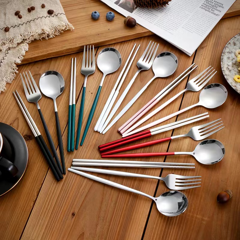 筷子勺子套装学生不锈钢便携餐具三件套叉子单人上班族收纳盒宿舍 - 图1