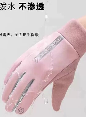 秋冬季加绒加厚保暖防风可触屏防水手套男女骑行专用滑雪分指手套