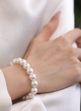 法式叠戴强光正圆珍珠手链轻奢小众精致人造珍珠手串2025新款爆款