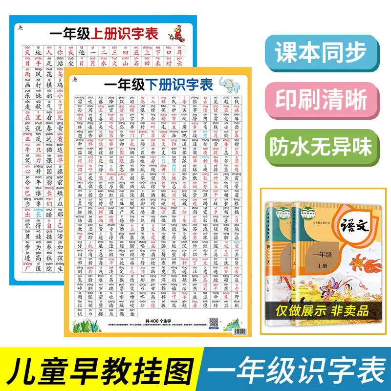 小学生语文识字表挂图一年级上册下册儿童生字表认字生字卡拼音加减法口诀表墙贴二年级10以内数学口算题卡天天练益智认知启蒙思维