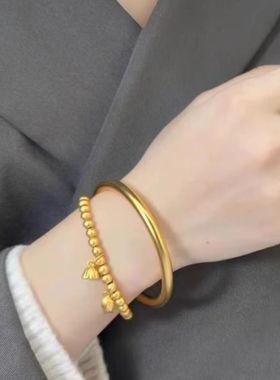 沙金国潮新中式竹节手链饰品女生高级感情侣手串珠仿黄金爆款光面